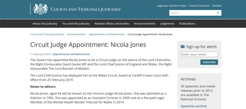Circuit Judge Appointmenton: Ms. Nicola Jones